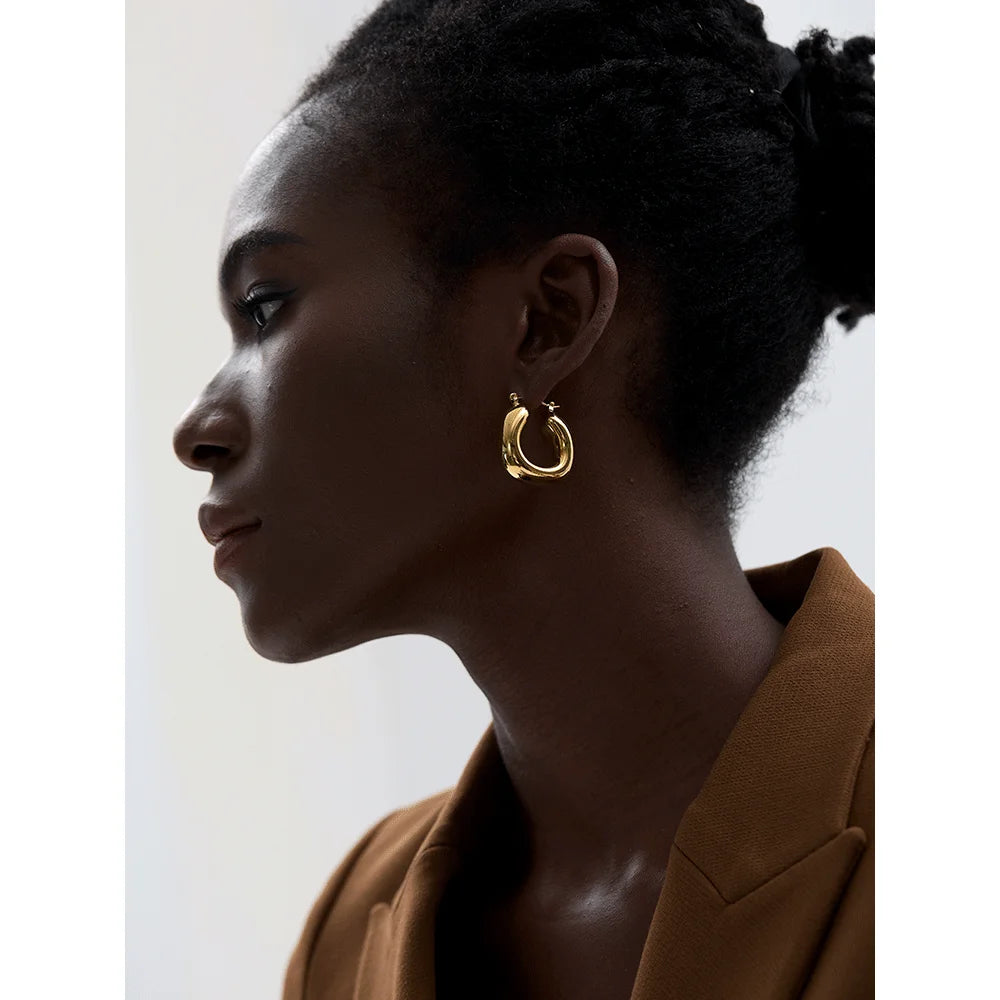 Yhpup High Quality Stainless Steel Round Geometric Chunky Hoops Earrings for Women Charm Metal Simple Fashion Jewelry Waterproof