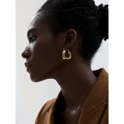 Yhpup High Quality Stainless Steel Round Geometric Chunky Hoops Earrings for Women Charm Metal Simple Fashion Jewelry Waterproof