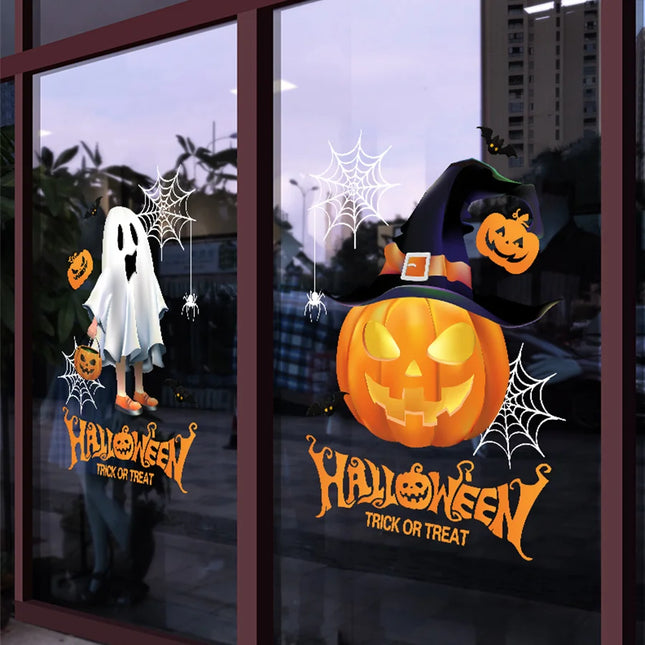 2 Pieces 45Cm*60Cm Halloween Window Stickers - Evil Spirit, Pumpkin Static Stickers, Easy to Remove and Remove Glass Decoration for Home, Indoor/Outdoor Party Use, Halloween Decoration, Holiday Home Decoration
