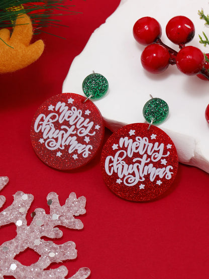 2pcsEurope and the United States Christmas earrings round cookies Christmas acrylic earrings earrings girl