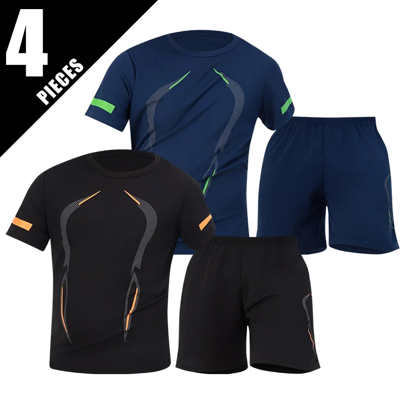 2/6 Pack Plus Size Men's Quick-drying Short-sleeved Shorts Suit Men's Leisure Sports Running Fitness T-shirt Joker Shorts Teen