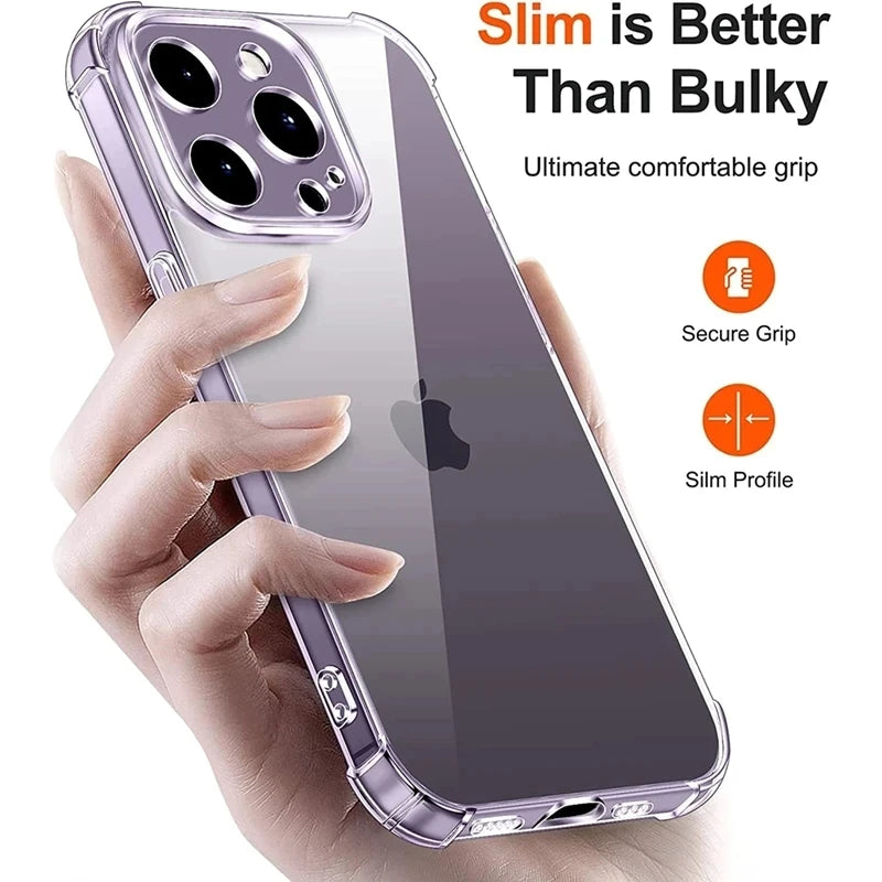 Shockproof Silicone Clear Phone Case for iPhone 13 11 14 Pro Max 12 Mini Lens Protection Back Case for IPhone 15 16 PRO XS MAX X