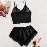 Women's 2 Piece Sexy Lace Pajama Set See-Through Bralette Cami Top and Shorts Breathable Sleepwear Plus Size Summer Lingerie