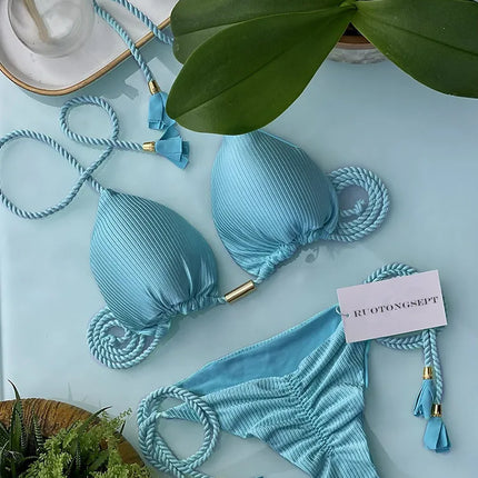 Adjustable Bandage Bikini Set 2023 Swimwear Swimsuit Woman Sexy Bathing Suits Solid Bikinis Triangle Female Summer Beachwear