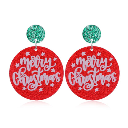 2pcsEurope and the United States Christmas earrings round cookies Christmas acrylic earrings earrings girl