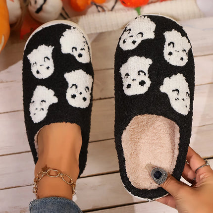 Cute Ghost Slippers for Women Non-Slip Warm Comfortable Indoor Halloween Slippers for Winter