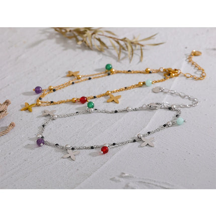 Yhpup Colorful Natural Stone Bead Flower Chain Stainless Steel Beach Anklet for Women Exquisite Summer Jewelry Bijoux Femme