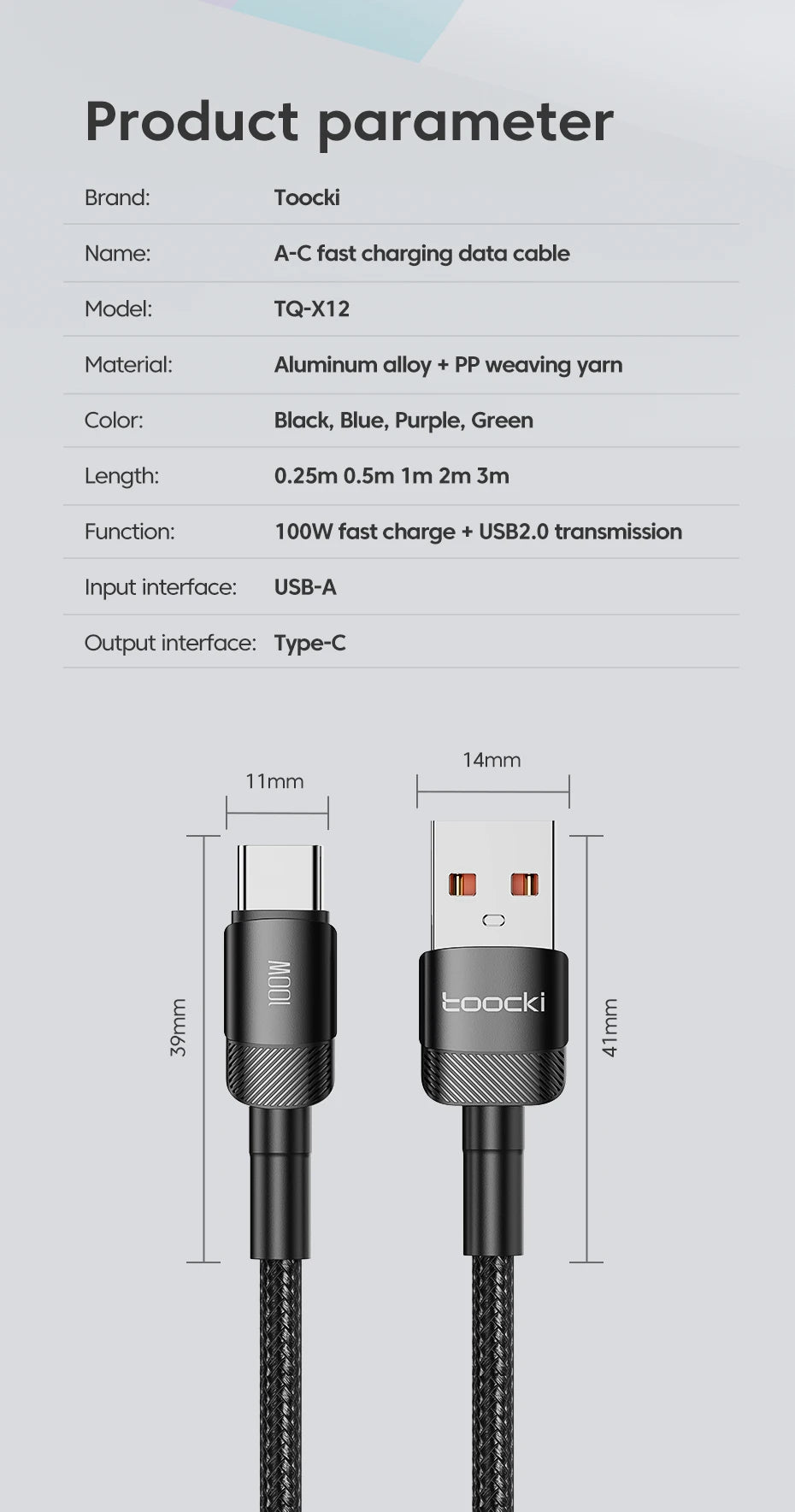 Toocki USB Type C Cable 100W Fast Charging 6A Type C Cable for Xiaomi Huawei P30 P40 Samsung POCO Realme Oneplus Data Wire