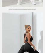 Yoga Basic 2pcs Seamless High Stretch Yoga Set Tracksuit Gym Set Crisscross Back Cami Hip-hugging Tummy Control Leggings