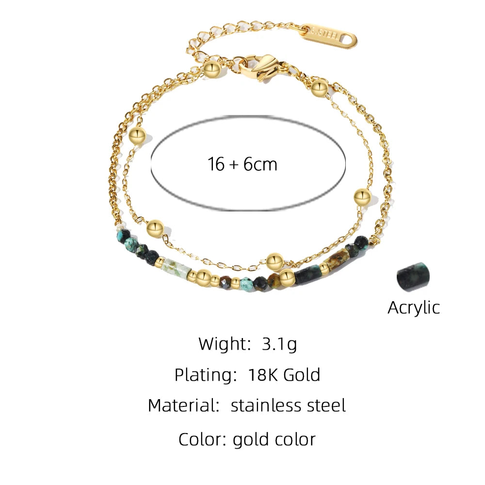 YACHAN 18K Gold PVD Plated Stainless Steel Chain Bracelets for Women Charm African Turquoise Natural Stone Trendy Jewelry Gift