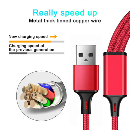 3 In 1 USB Charger Fast Charging Cable Type C Micro IOS Multi Charger Cable for iPhone Huawei Samsung Nylon Braided Cord