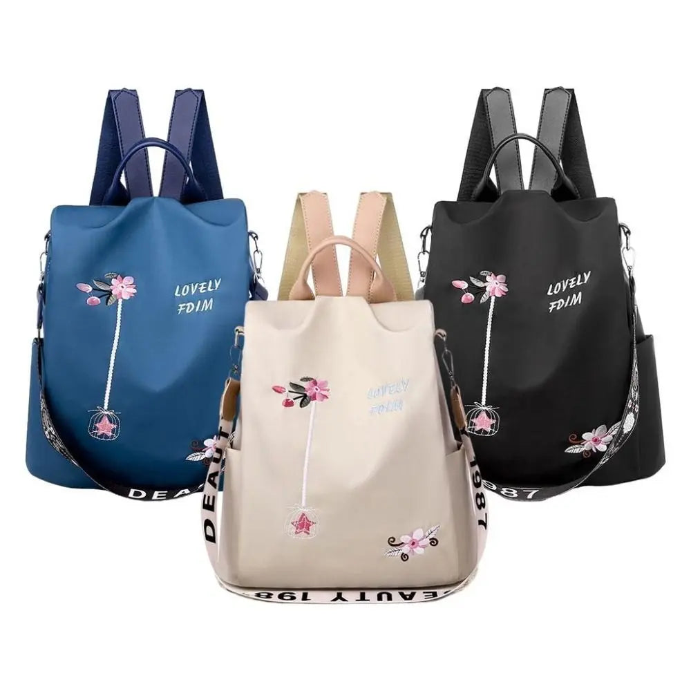 Waterproof Oxford Women Backpack Fashion Anti-theft School Bag Embroidery Designer Female Large Capacity Travel Shoulder Handbag