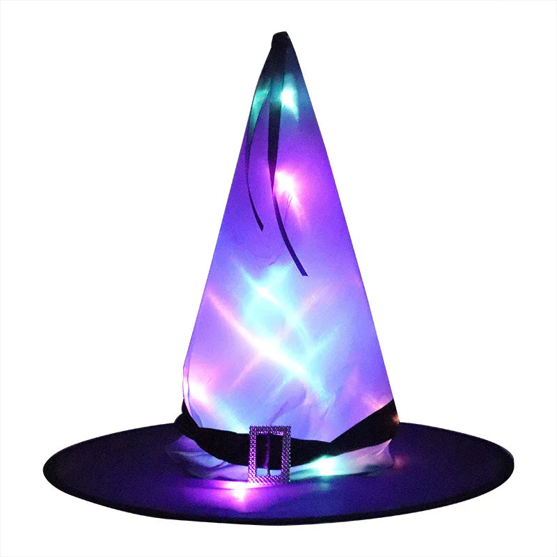 LED Halloween Flashing Light Witch Hat Starry Sky Ghost Festival Dress Up Glowing Elf Ghost Hat Lamp Home Decoration