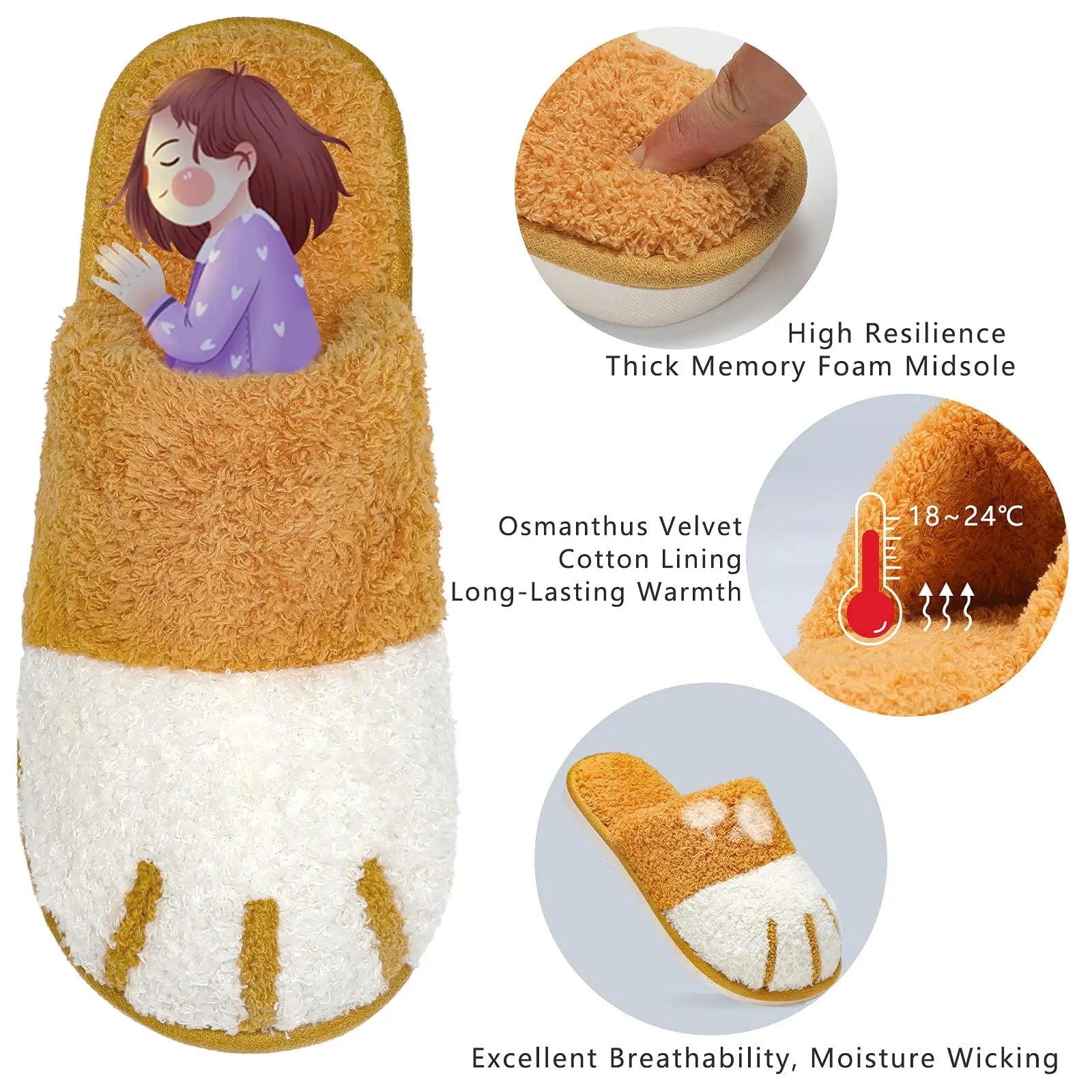 Shevalues Indoor Warm Plush Slippers For Women Men Cute Cat Paw Design House Fur Slippers Mute Flats Slides Indoor Fluffy Shoes