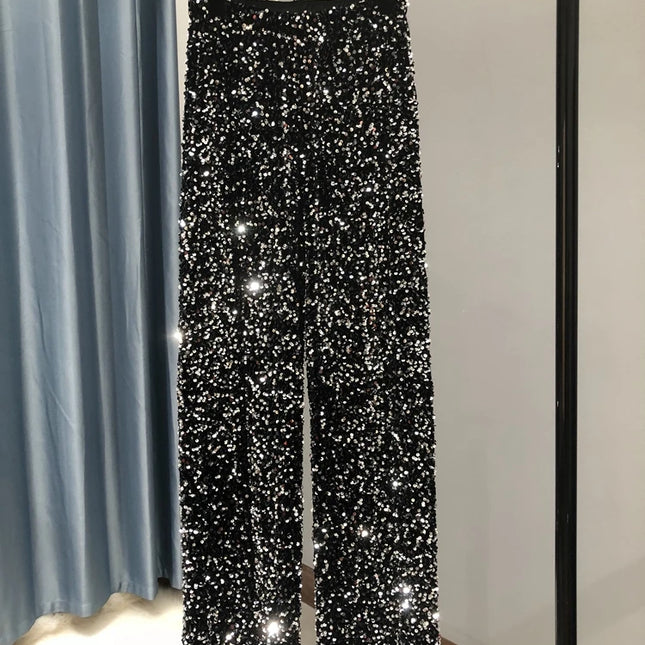 The New Women's Fashion Trendy Sparkling Gold Pants Relaxation of Tall Waist Wide-legged Pants Women's South Korean Style