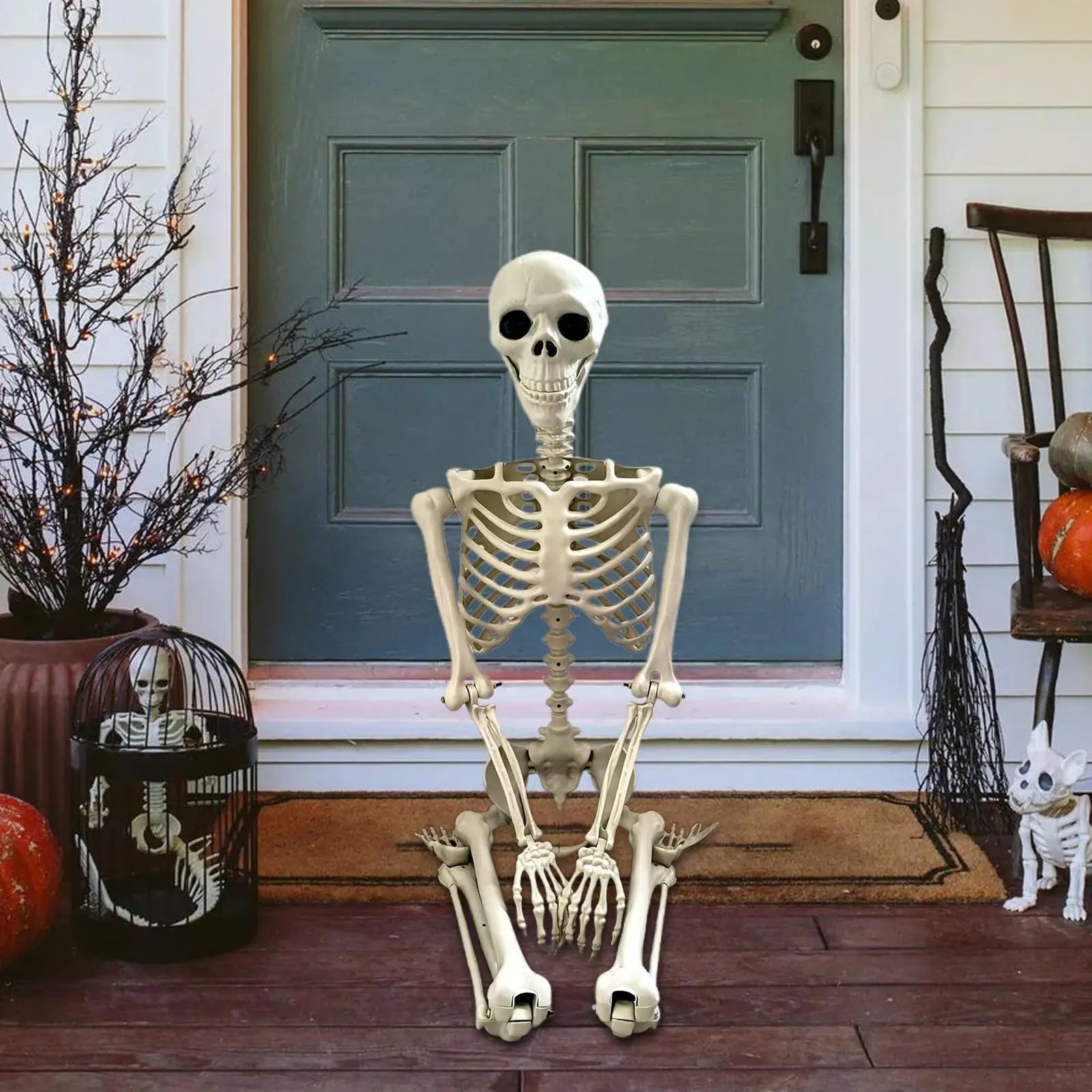 Halloween Skeleton Life Size Human Skeleton with Posable Joints Weather-Resistant Garden Decor Spooky Photo Props for Holiday