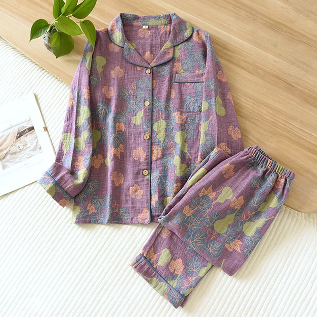 2024 Japanese Spring and Autumn New Women's Pajama Set 100% Cotton Vintage Long sleeved Pants Two Piece Set for Home Furnishings