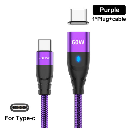 USLION PD 60W Magnetic Fast Charger Cable for iPhone 14 13 Pro Max Xiaomi 12 POCO USB C To Type C Data Charging Wire for Macbook