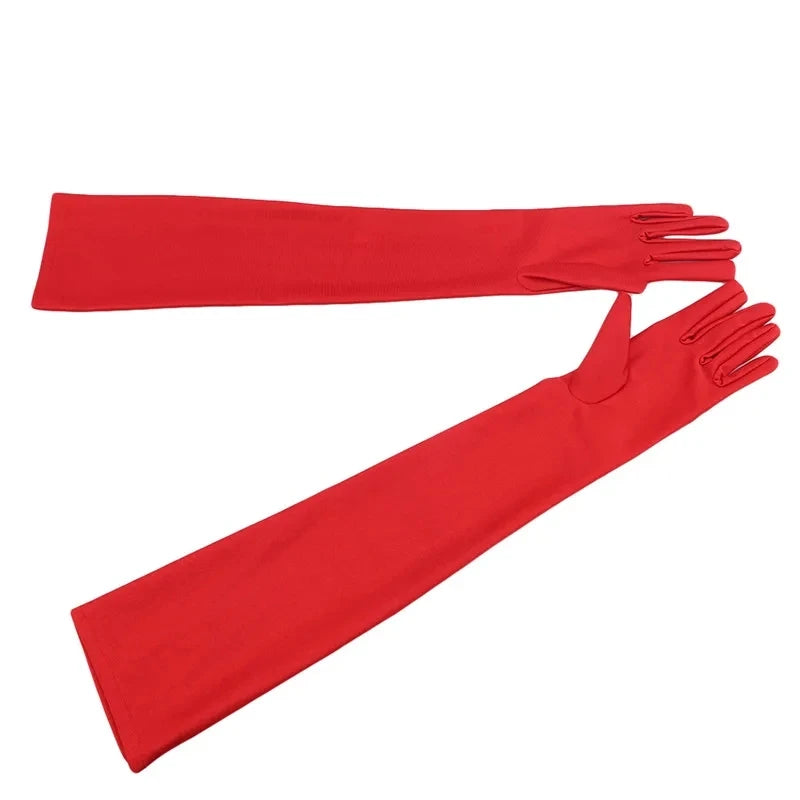 Long Satin Gloves for Women, Mittens, Monochromatic, Women's Fashion, Evening and Prom Costume, Autumn and Winter