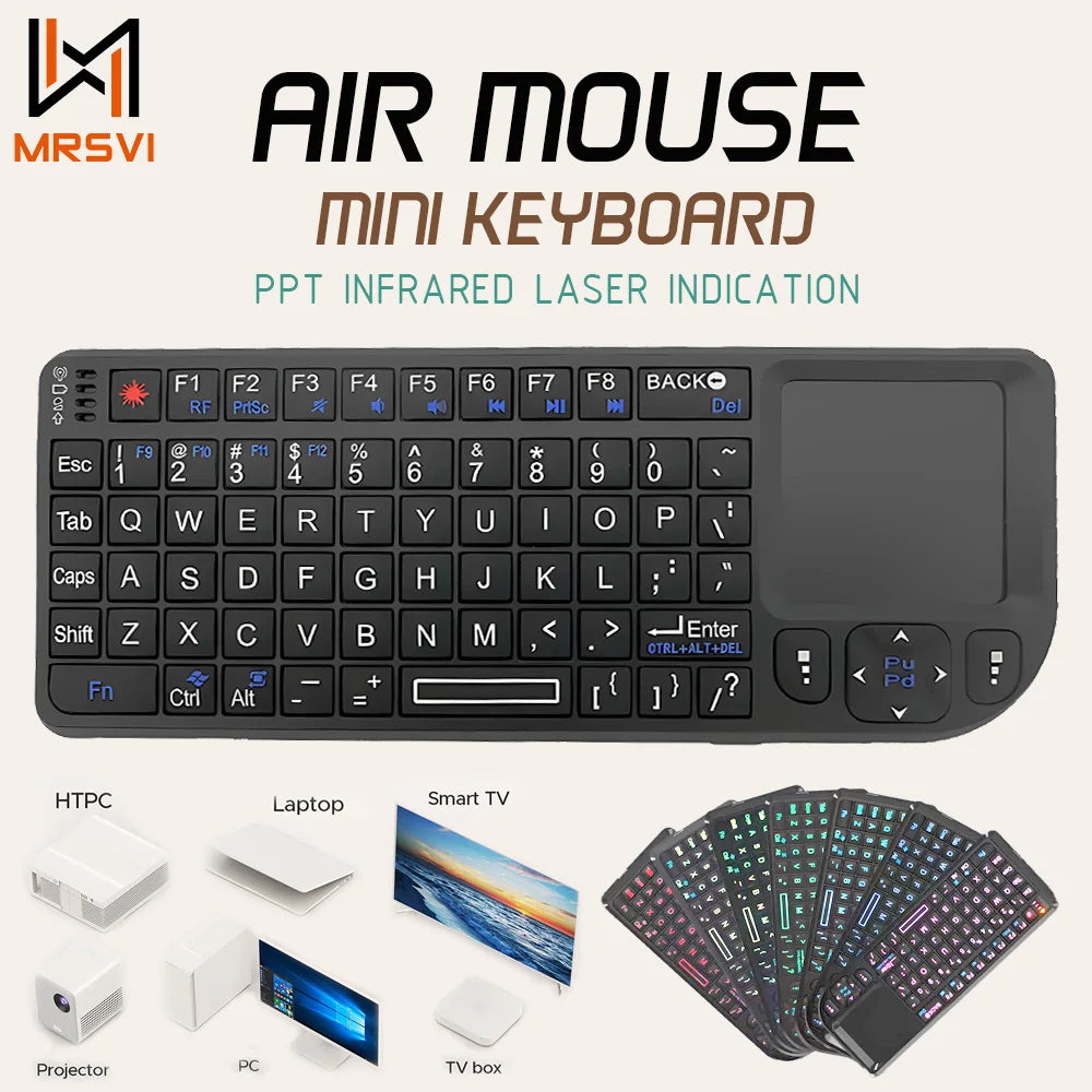 MRSVI A8 Mini Wireless Keyboard 2.4G 7 Color Backlit Touchpad Air Mouse With Infrared Indicator for Android TV Box PC,Office