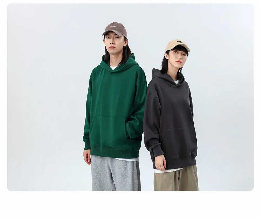 16.9oz 480gsm Heavy Weight Cotton Plus Velvet Hooded Sweater Men Thickened Tight Polar Fleece Pullover Hoodie Women Sweatshirt