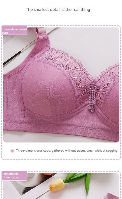New Large Size Sexy Luxury Lace Non-steel Ring WOMEN'S Bra Push up Comfortable Four Rows of Buckle Thin Section Ladies Underwear