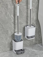 Punch-Free Wall Mounted Toilet Brush with Drainable Base Long Handle Plastic Toilet Cleaning Brush Bathroom Accessories