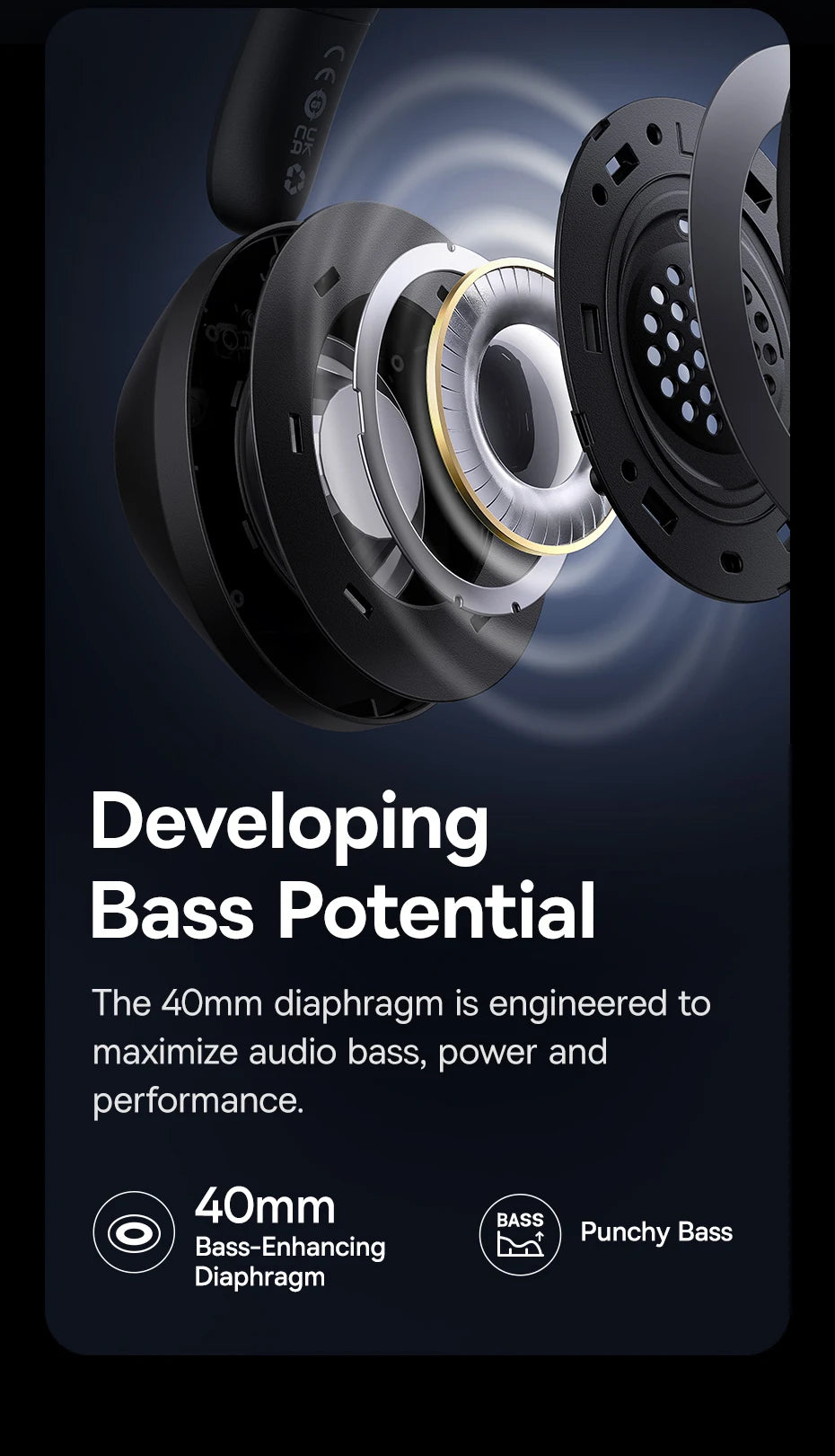 Baseus Bass 30 Max Wireless Headset Bluetooth 5.3 Over Headphones Bass-Enhancing 40mm Diaphragm Ultra Low Latency Earphones 50H