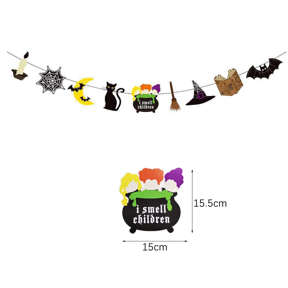 Halloween Hanging Banner Garland Bunting Pumkin Ghost Bat Paper Banner Door Hanging Ornaments Halloween Xmas Party Decoration