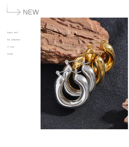 Yhpup High Quality Stainless Steel Round Geometric Chunky Hoops Earrings for Women Charm Metal Simple Fashion Jewelry Waterproof