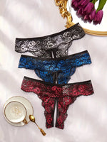 Transparent Lace Romantic Floral Thong Soft & Seductive Open Crotch Women's Underwear Sexy G-string Comfortable Female Lingerie