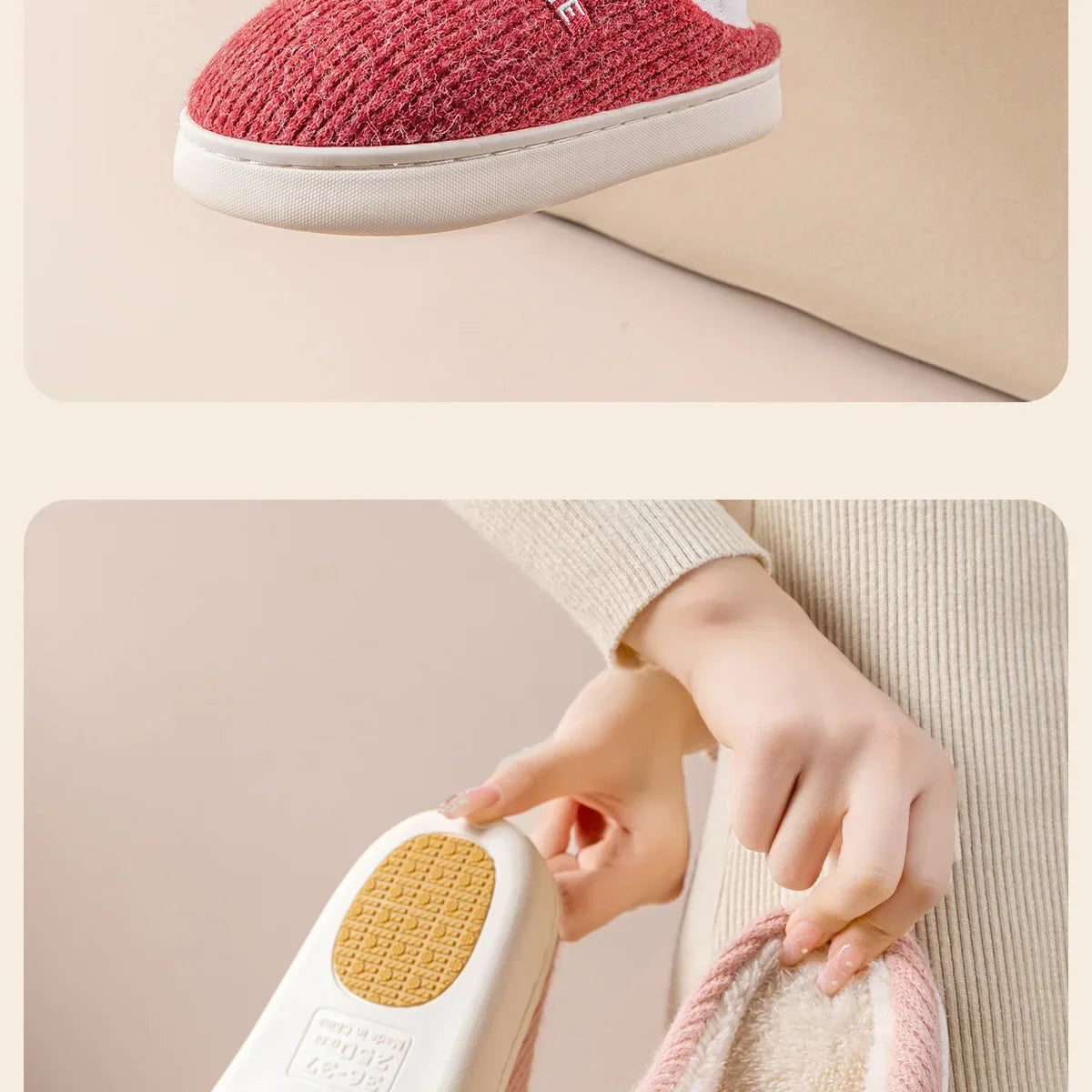 House Fuzzy Slipper Women Striped Winter Warm Fur Plush Non Slip Grip Indoor Lazy Soft Female Thermal Home Shoe Flat Male Men