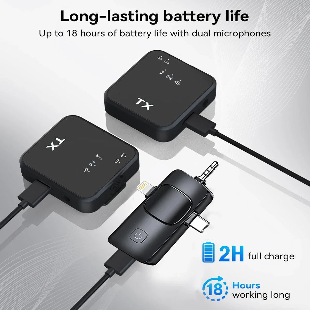 3in1 Microphone for iPhone/Android, Wireless, 328ft Transmission, Mini Microphone for Record Interview