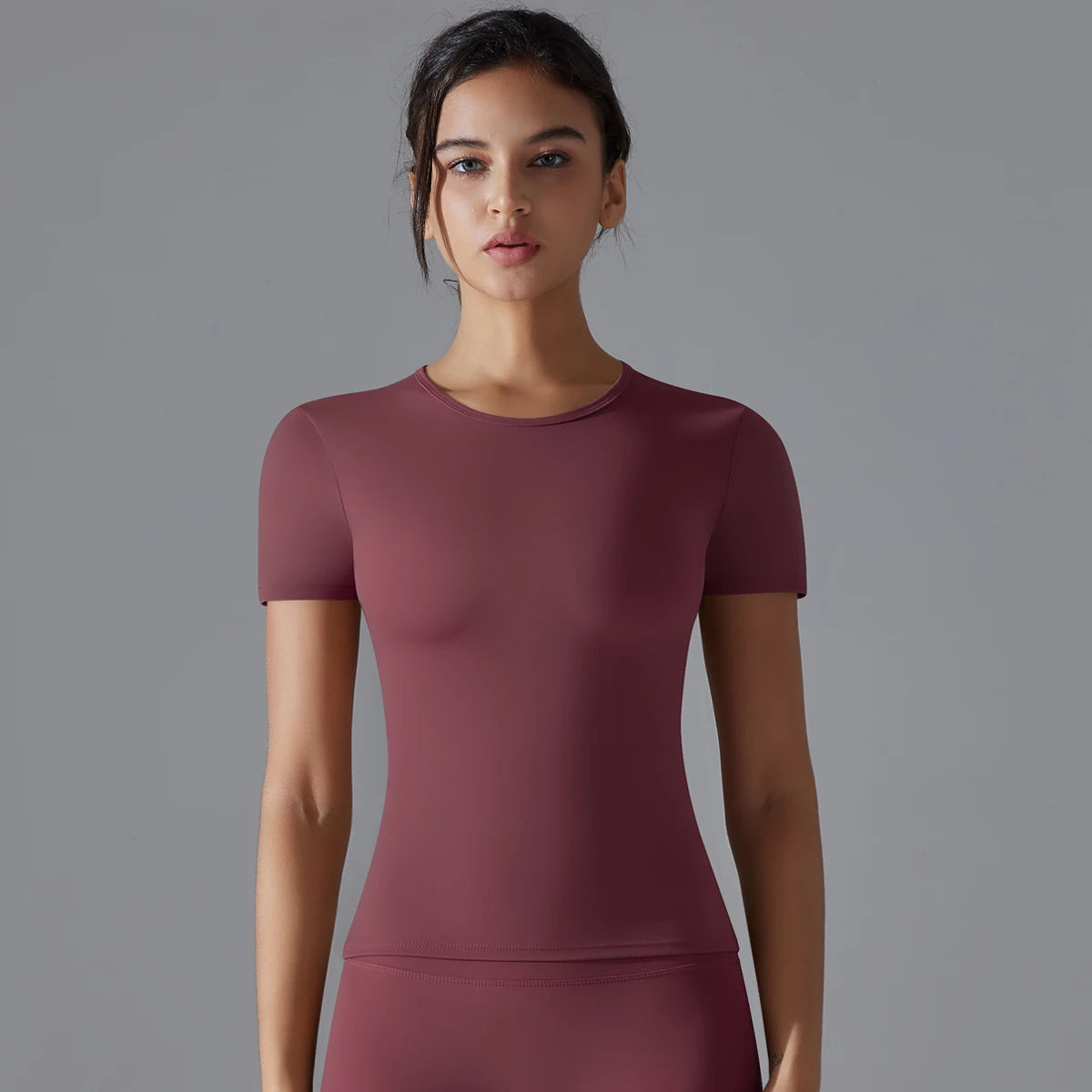 Women Running Sports T Shirt Summer Short Sleeve Round Neck Breathable Stretchy GYM Yoga Slim Fitness Active Top Tee