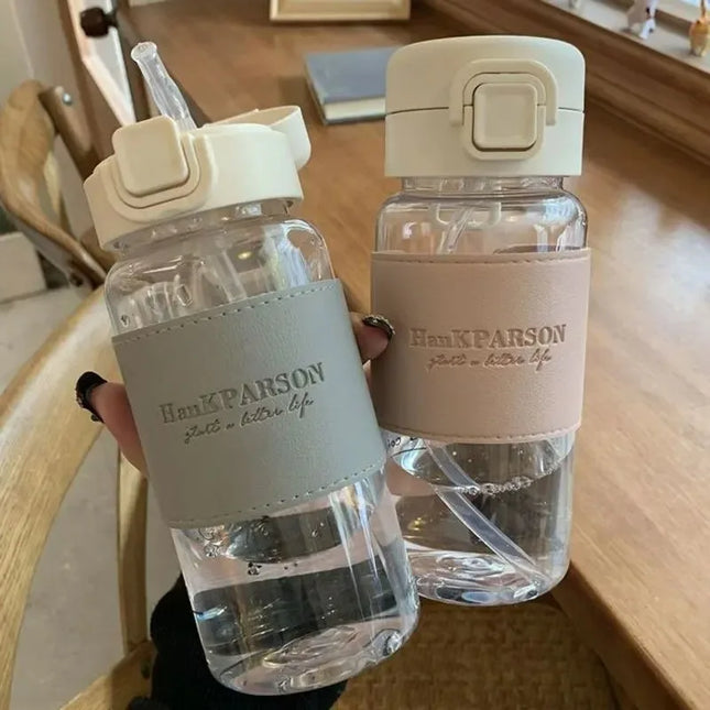 500ml Water Bottle with Straw Pop-Up Cover Leak-Proof Drinkware for Drinking Sippy Portable Cute Plastic Drinking Bottle