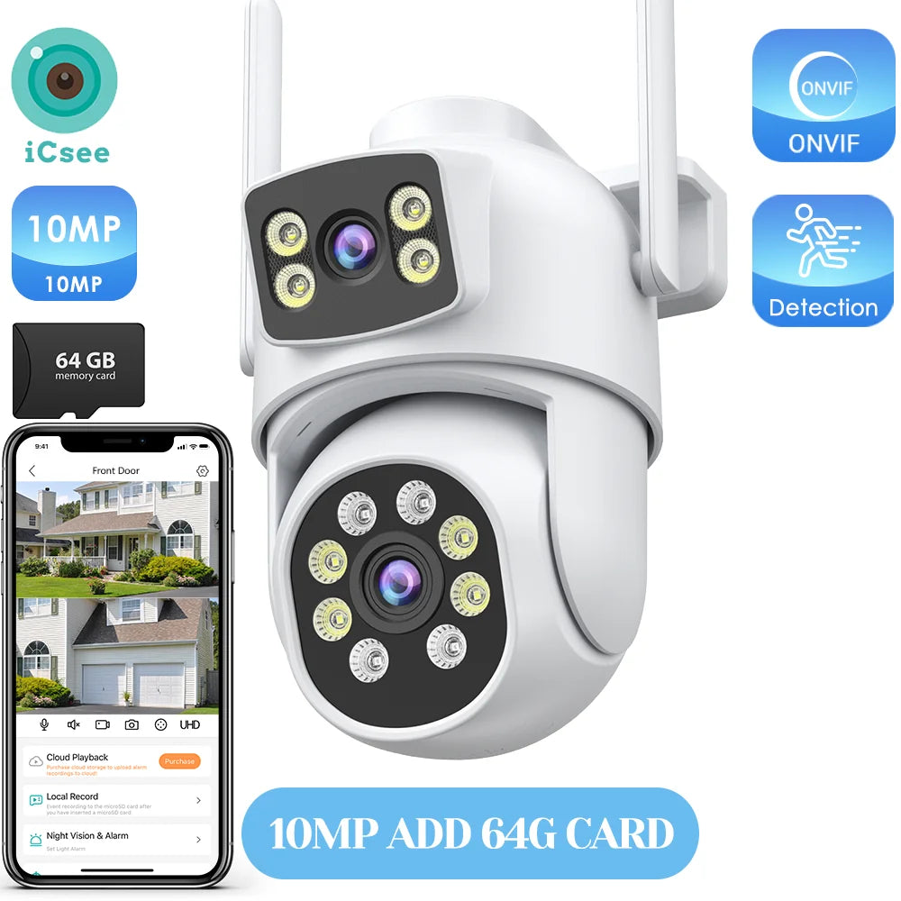 12MP Outdoors Wifi Camera 6K HD Three Lens Security PTZ IP Surveillanc Camera Human Auto Detect Tracking CCTV Camera ICESS APP