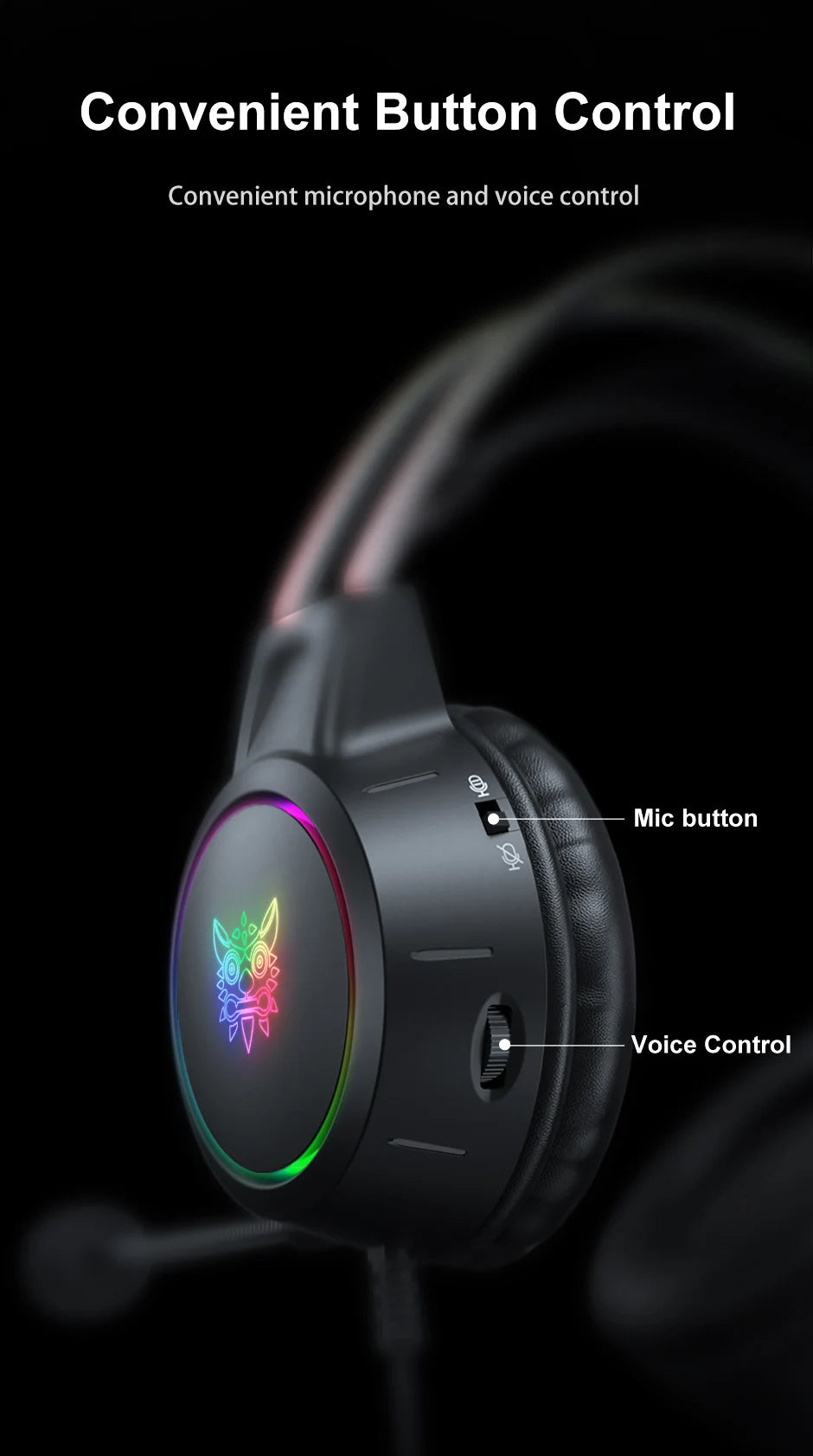 ONIKUMA RGB Gaming Headphones with HD Flexible Mic 3.5mm Gaming Headsets For PC Xbox PS4 PS5 Switch Computer Games