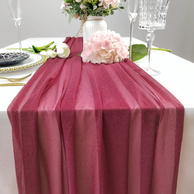 Chiffon Table Runner Sheer Fabric Silk for Boho Sheer Fabric Wedding Arch Overlay Draping Decoration Birthday Party Table Decor