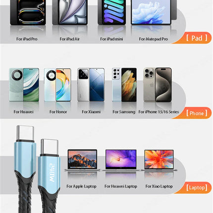 NNBILI 240W USB C Cable Power Wire QC4.0 for MacBook Samsung iPhone 15 16 USB C to C PD Cable 48V5A Fast Charging Type C Cable
