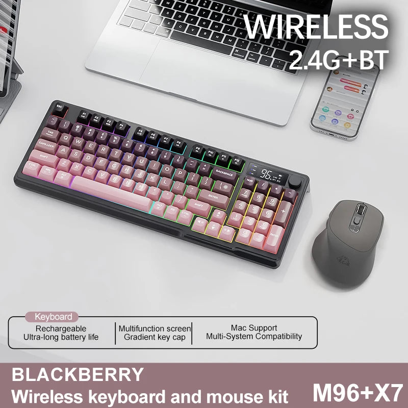 FreeWolf M96 Wireless Keyboard with Screen,Gaming Keyboard Bluetooth Dual-Mode Connection,Multi-Device Linking,Ergonomic