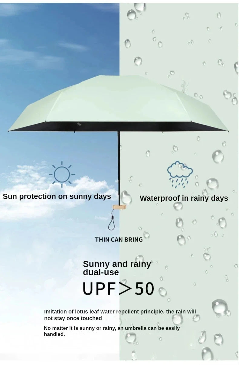 Mini Sun Umbrella Pocket Rain Umbrella Vinyl Folding UV Ultraviolet Protection Sun Shade Pocket Parasol Capsule