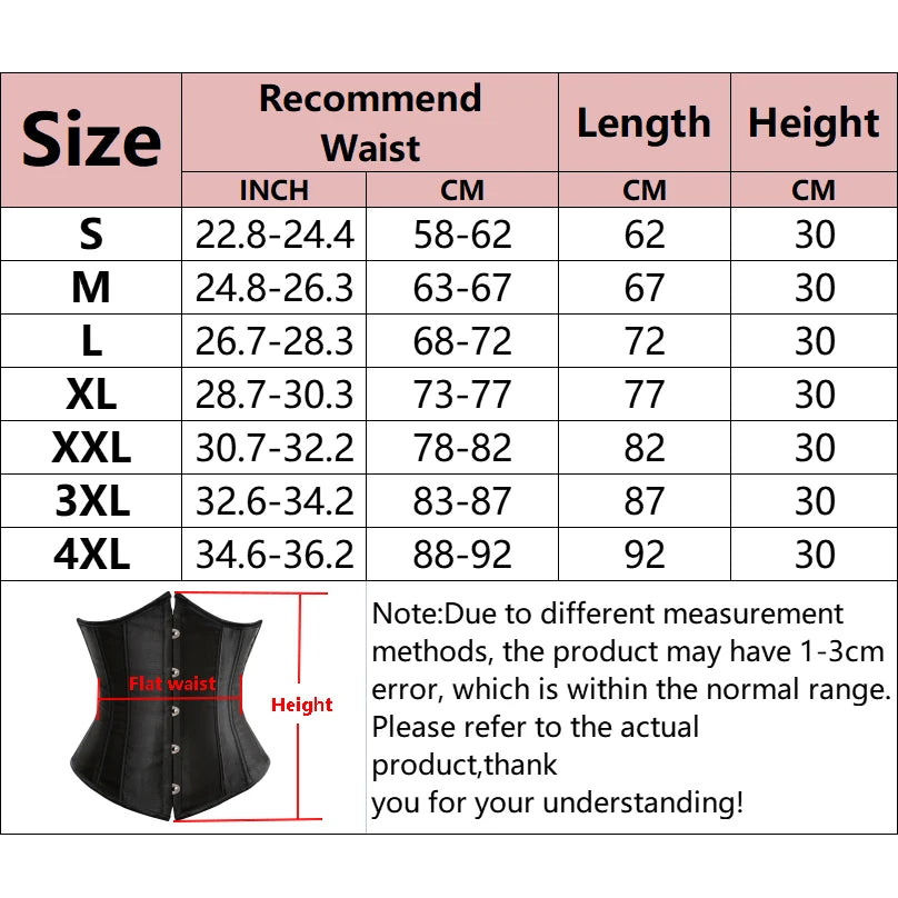 Underbust Corset Sexy Waist Slimming Corset Bustiers Body Shaper for Women Steampunk Lace-up Corset Belt Waist Trainer