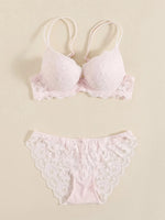 1 Set Elegant Erotic Lace Embroidery Breathable Fabric Lingeries : Push-Up Bra, Low Waist Sheer Panty - Ultimate Valentine's Day