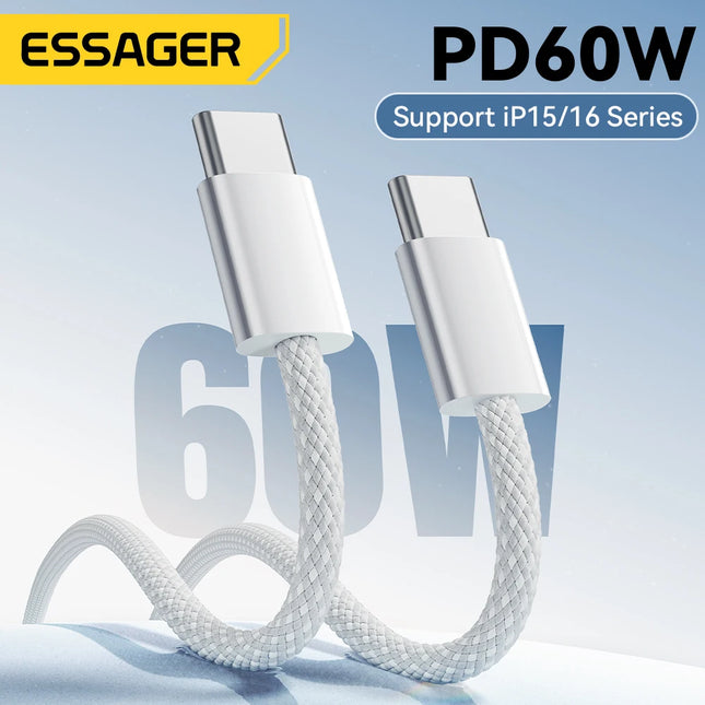 Essager 60W USB C Cable For iPhone 16 15 Plus Pro Max Xiaomi Type C Cable For Macbook Pro iPad PD Fast Charger Cord Type-C Cable