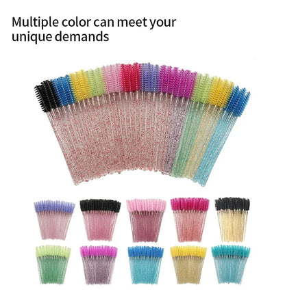 CNK 50Pcs Disposable Crystal Eyelash Brush Mascara Wands Applicator Diamond Rod Makeup Brushes for Women Eyelash Extension Tool