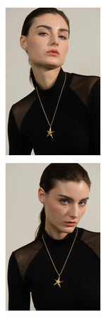 Yhpup 316L Stainless Steel Starfish Pendant Necklace Rust Proof Statement 18K Gold PVD Plated Individualistic Holiday Jewelry