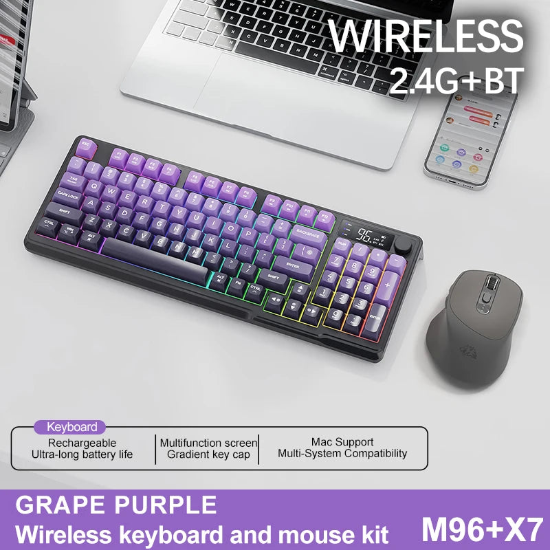 M96 Bluetooth Keyboard Wireless FREEWOLF Screen Gaming Keyboard,Electronic Screen, Multi-Device Connection,Ergonomics Gaming