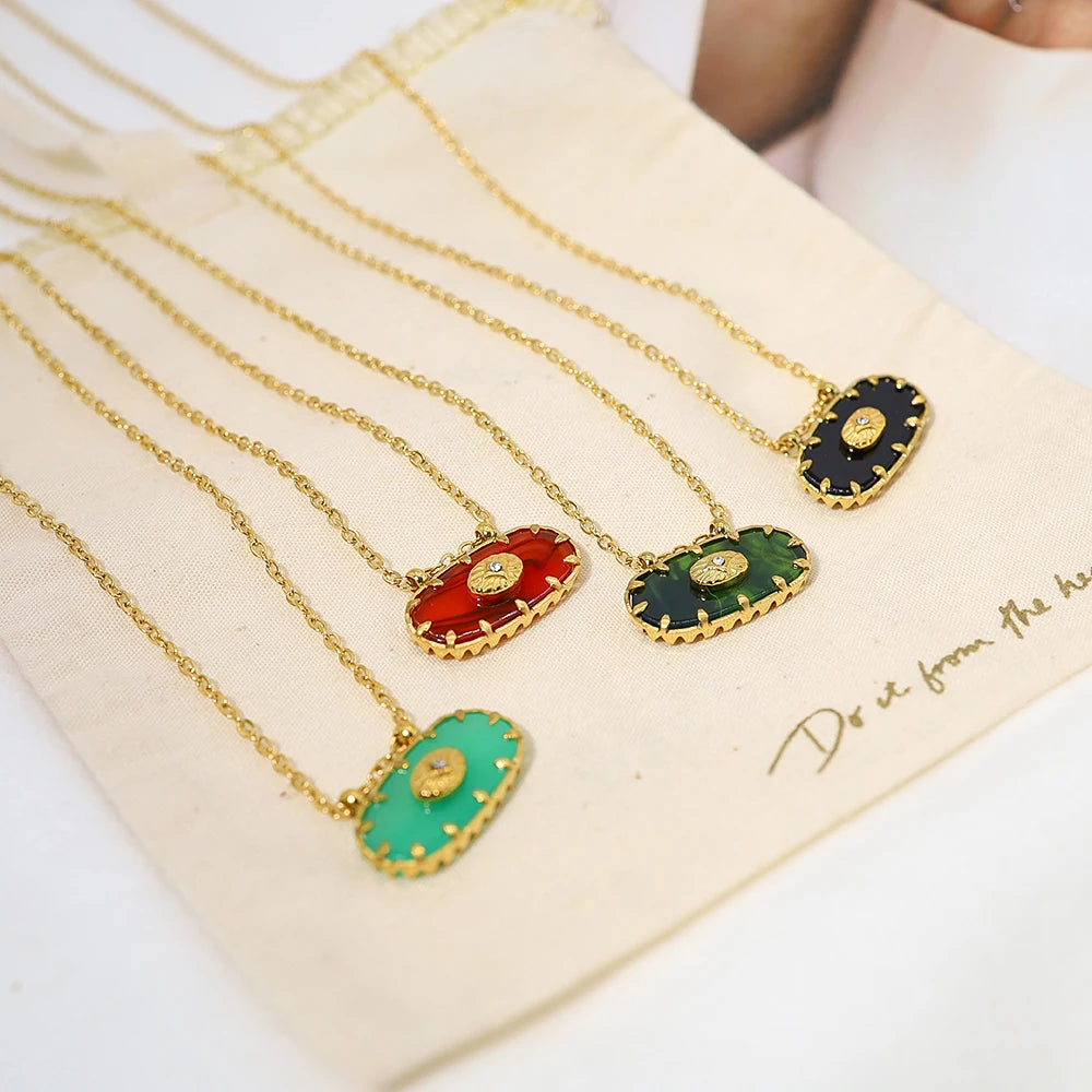 YACHAN 18K Gold Plated Stainless Steel Pendant Necklaces for Women Trendy Colorful Acrylic Charm Y2K Jewelry