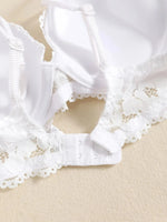 1 Set Elegant Erotic Lace Embroidery Breathable Fabric Lingeries : Push-Up Bra, Low Waist Sheer Panty - Ultimate Valentine's Day