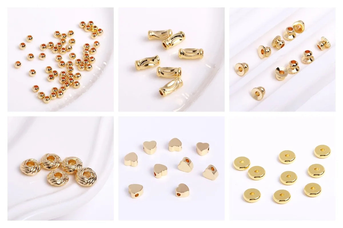 18K Gold Plated Separators For Bead,Spacers Beads For Jewelry Making,Brass Metal Round Beads,DIY Bracelets/Necklace Accessories